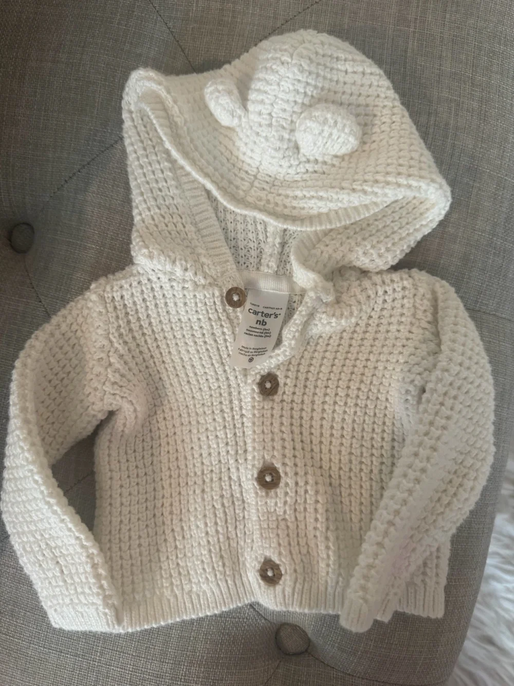 Carter's Cream Textured Knit Hooded Cardigan